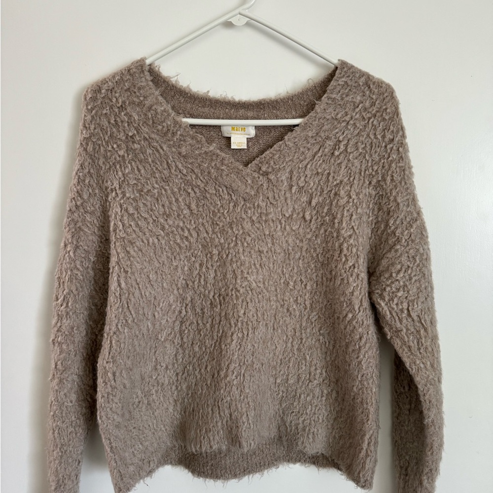 Beige Fuzzy Women's Oversized Sweater fits like a Small to Medium